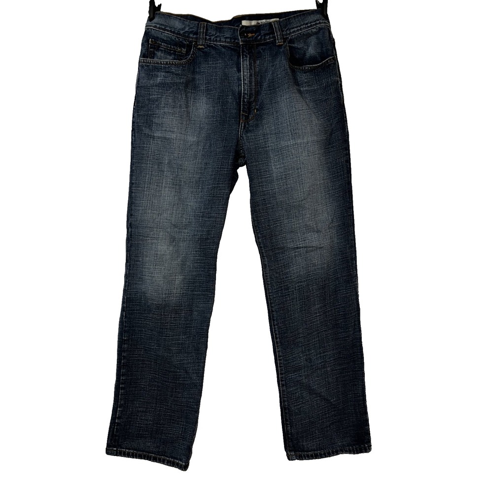 DKNY Jeans Mens 36x32 Dark Wash Blue Straight Leg Crosshatch Denim Pants